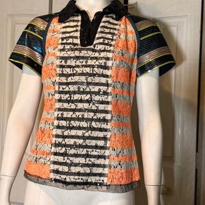 Byron Lars Beauty Mark -Short Sleeve Multi Color Pattern
Sequin Top